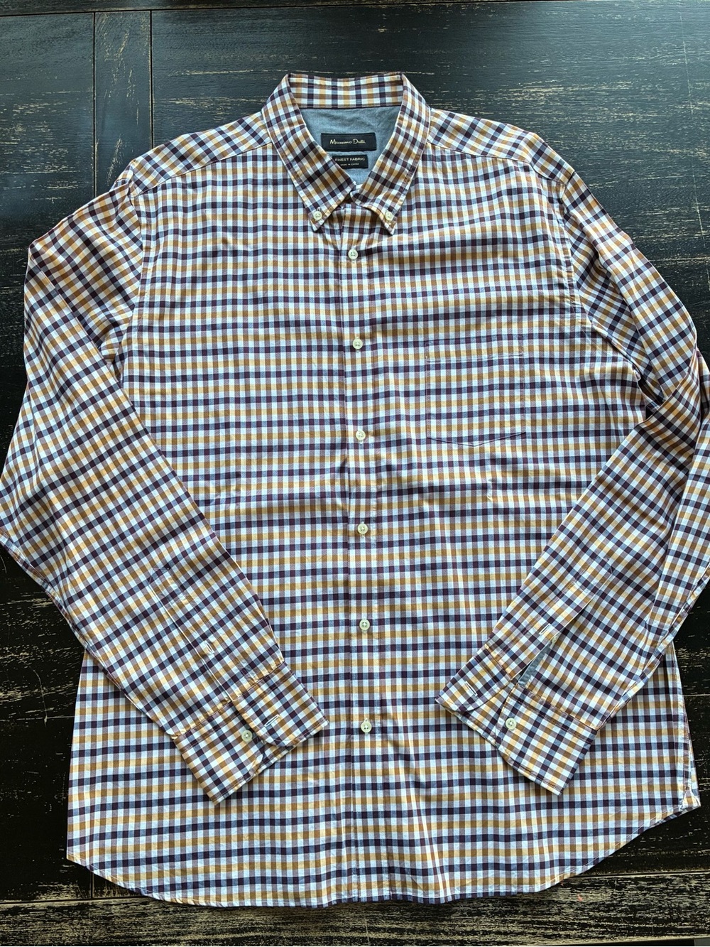 Massimo Dutti Men’s Checked Dress Shirt in Brown, Blue & White size XL